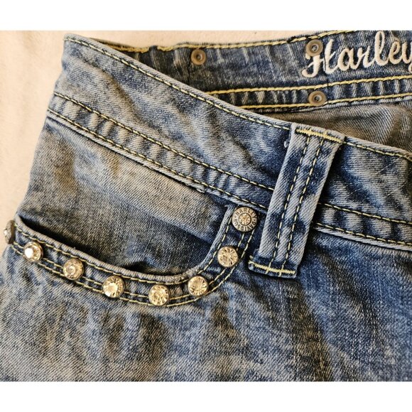 Harley-Davidson Women’s Tapered Jeans Embroidered Rhinestone 28W Sz:6 Y2K - Picture 3 of 16